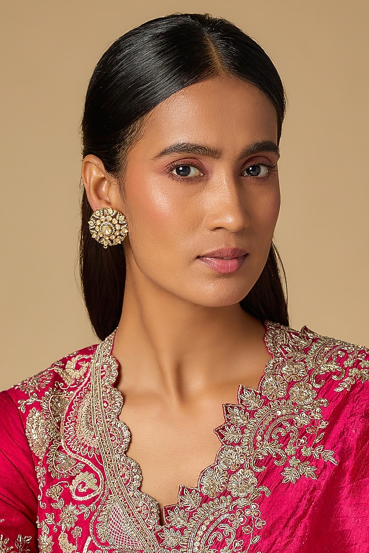 Black Rhodium Finish White Moissanite Polki Stud Earrings In Sterling Silver by KARISA DESIGNS at Pernia's Pop Up Shop