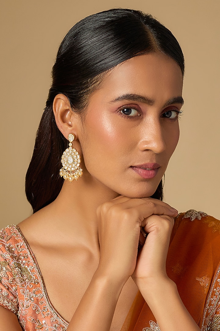 Gold Plated Red Moissanite Polki Stud Earrings In Sterling Silver by KARISA DESIGNS at Pernia's Pop Up Shop