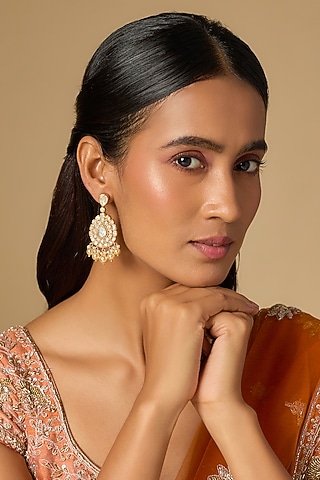 Gold Plated Red Moissanite Polki Stud Earrings In Sterling Silver by KARISA DESIGNS