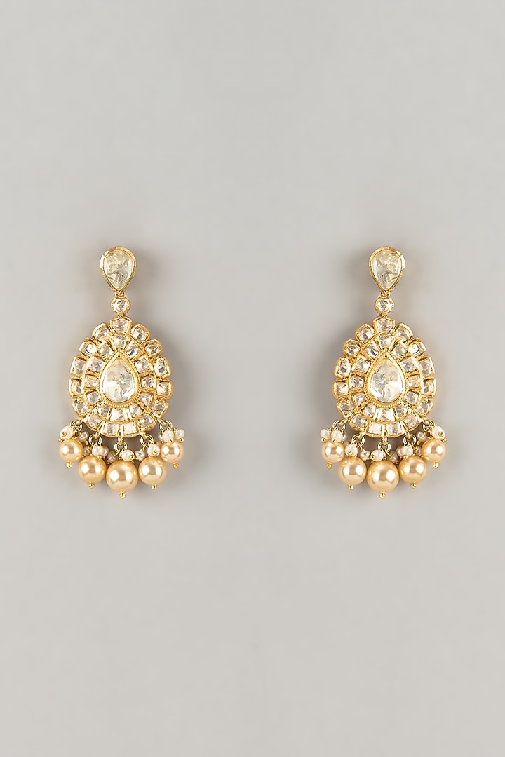Gold Plated Red Moissanite Polki Stud Earrings In Sterling Silver by KARISA DESIGNS at Pernia's Pop Up Shop