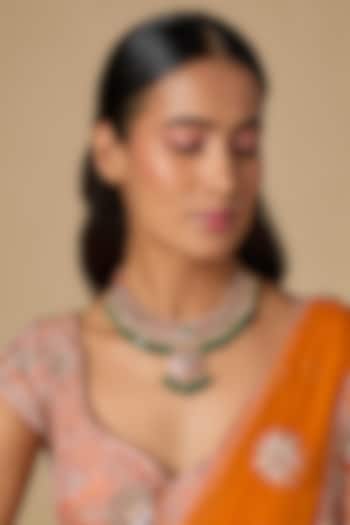 Gold Plated Multi-Colored Moissanite Polki Necklace In Sterling Silver by KARISA DESIGNS at Pernia's Pop Up Shop