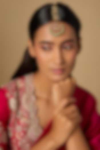 Gold Plated Multi-Colored Moissanite Polki Maangtikka In Sterling Silver by KARISA DESIGNS at Pernia's Pop Up Shop