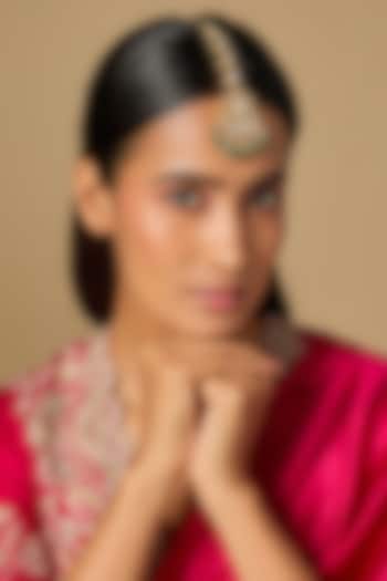 Gold Plated Green Moissanite Polki Maangtikka In Sterling Silver by KARISA DESIGNS at Pernia's Pop Up Shop