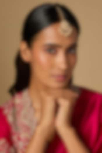 Gold Plated Moissanite Polki Maangtikka In Sterling Silver by KARISA DESIGNS at Pernia's Pop Up Shop