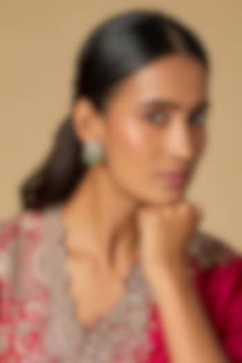 Black Rhodium Finish Green Moissanite Polki Stud Earrings In Sterling Silver by KARISA DESIGNS at Pernia's Pop Up Shop