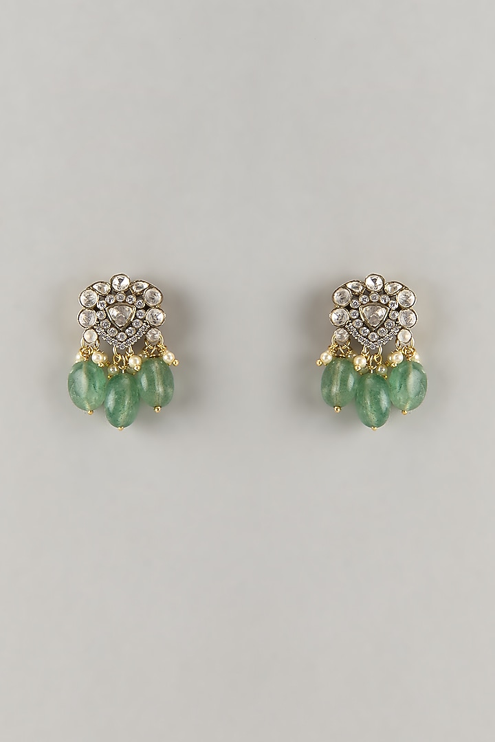 Black Rhodium Finish Green Moissanite Polki Stud Earrings In Sterling Silver by KARISA DESIGNS at Pernia's Pop Up Shop