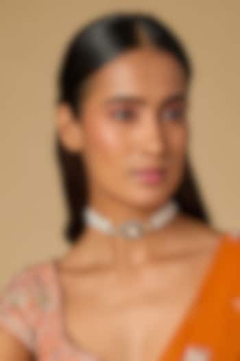 Gold Plated Blue Moissanite Polki Choker Necklace In Sterling Silver by KARISA DESIGNS at Pernia's Pop Up Shop