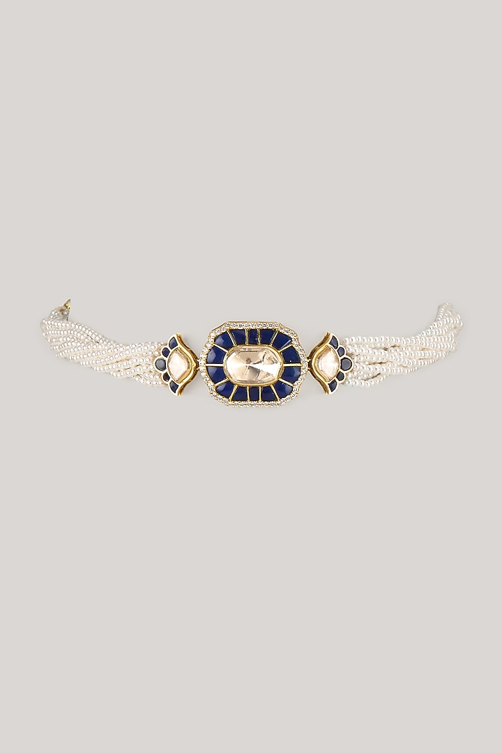 Gold Plated Blue Moissanite Polki Choker Necklace In Sterling Silver by KARISA DESIGNS at Pernia's Pop Up Shop