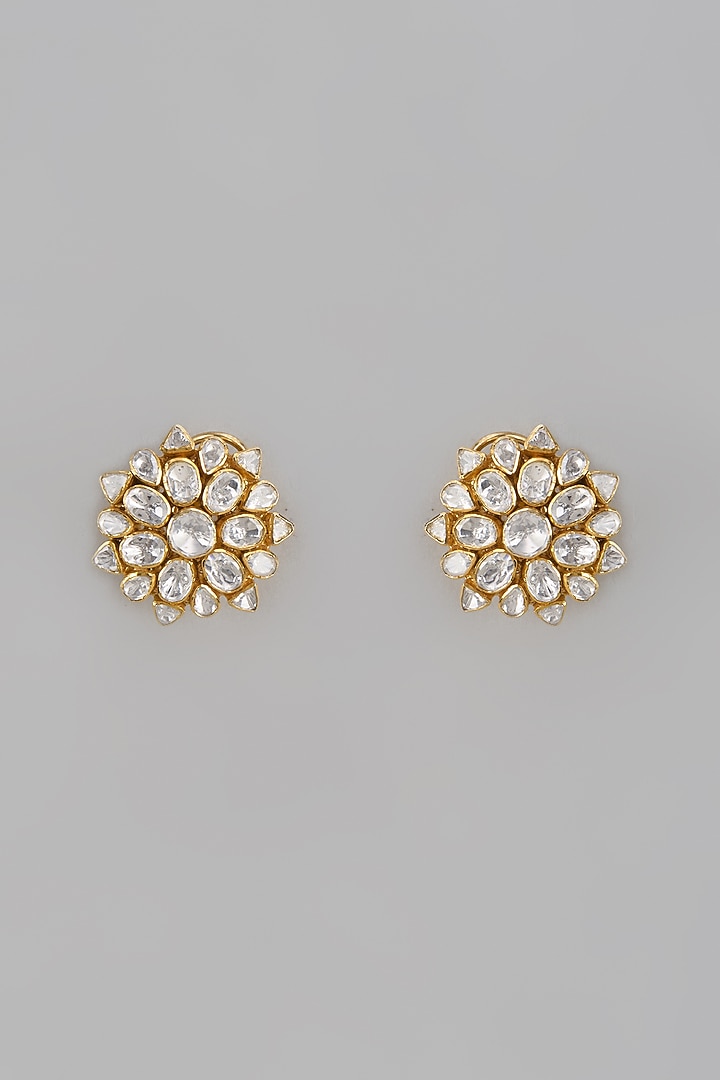 Gold Plated Moissanite Polki Handcrafted Stud Earrings In Sterling Silver by KARISA DESIGNS at Pernia's Pop Up Shop
