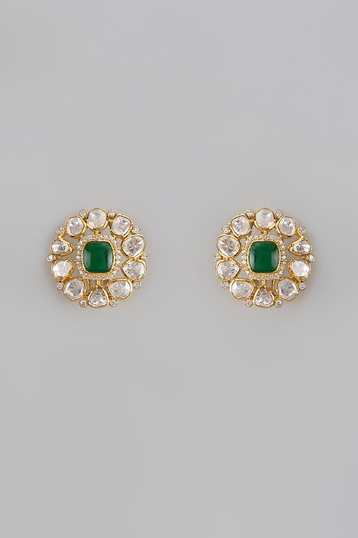 Gold Plated Moissanite Polki Handcrafted Stud Earrings In Sterling Silver by KARISA DESIGNS at Pernia's Pop Up Shop