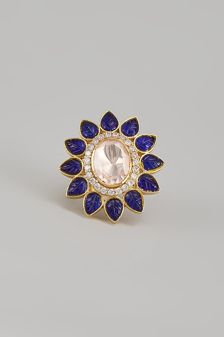 Gold Plated Moissanite Polki Handcrafted Ring In Sterling Silver by KARISA DESIGNS at Pernia's Pop Up Shop