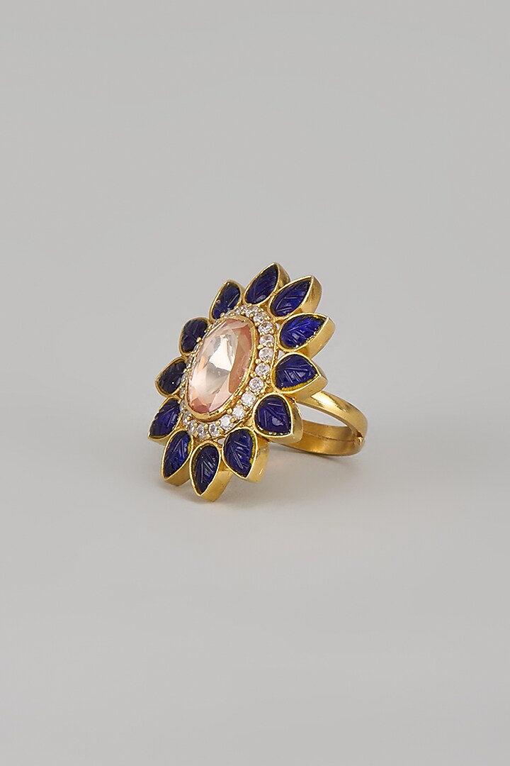 Gold Plated Moissanite Polki Handcrafted Ring In Sterling Silver by KARISA DESIGNS at Pernia's Pop Up Shop