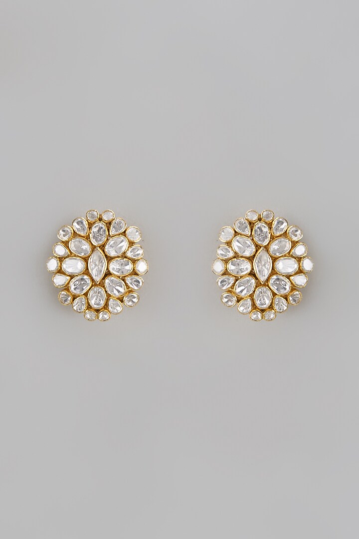 Gold Plated Moissanite Polki Handcrafted Stud Earrings In Sterling Silver by KARISA DESIGNS at Pernia's Pop Up Shop
