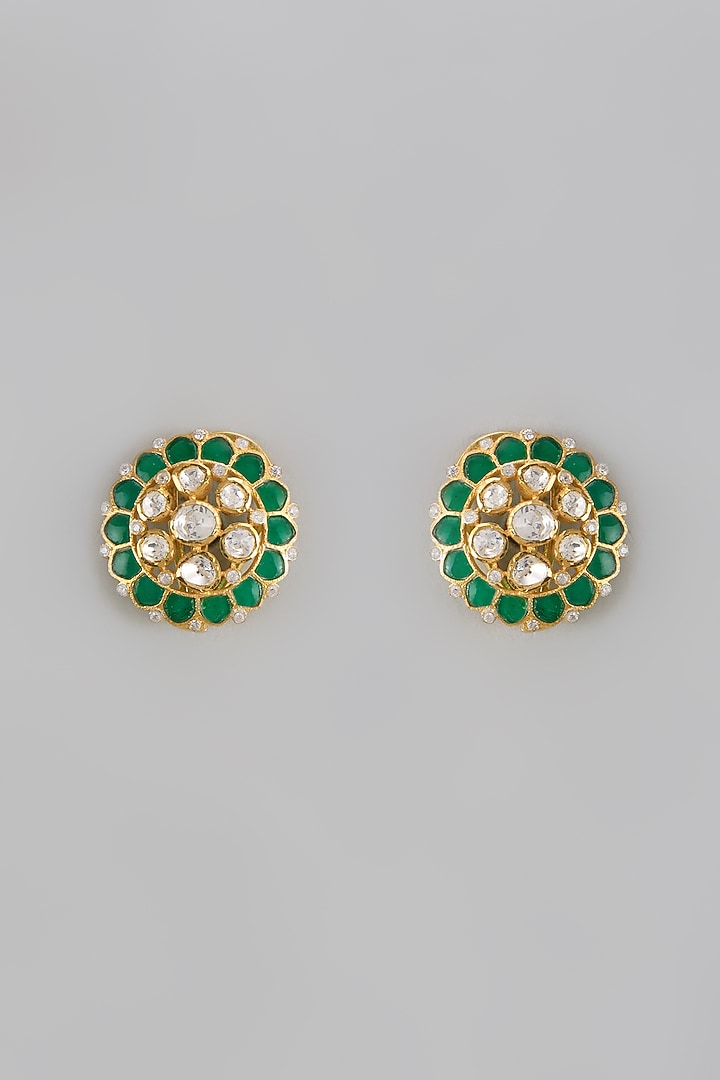 Gold Plated Moissanite Polki Handcrafted Stud Earrings In Sterling Silver by KARISA DESIGNS at Pernia's Pop Up Shop