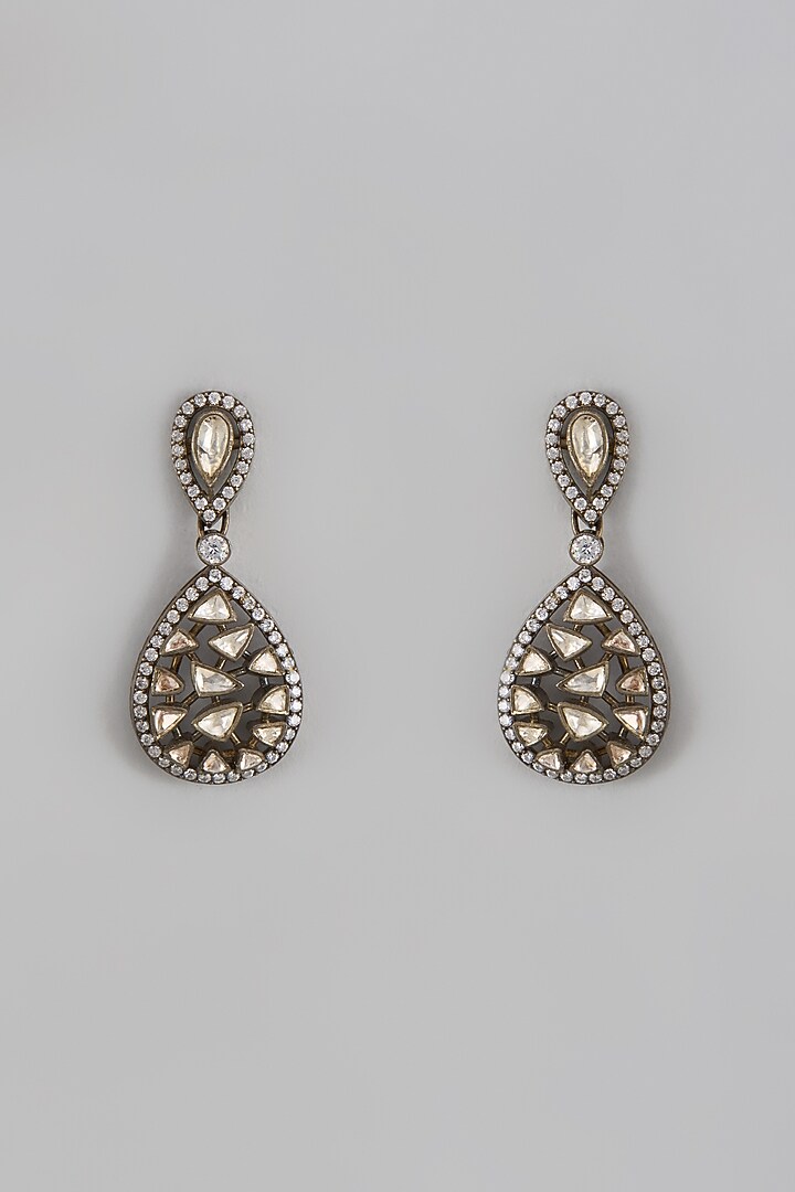Black Rhodium Finish Moissantie Polki Handcrafted Dangler Earrings In Sterling Silver by KARISA DESIGNS at Pernia's Pop Up Shop