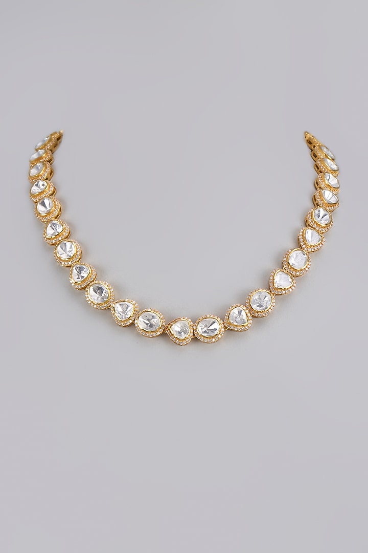Gold Plated Moissanite Polki Handcrafted Necklace In Sterling Silver by KARISA DESIGNS at Pernia's Pop Up Shop