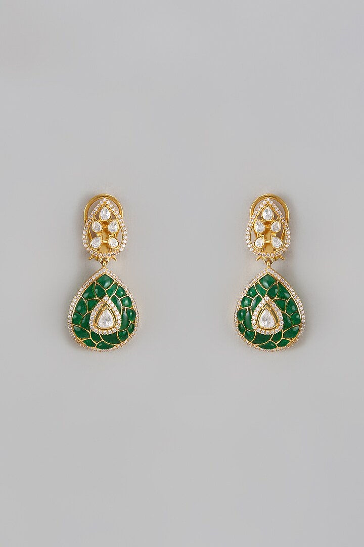 Gold Plated Moissanite Polki Handcrafted Dangler Earrings In Sterling Silver by KARISA DESIGNS at Pernia's Pop Up Shop
