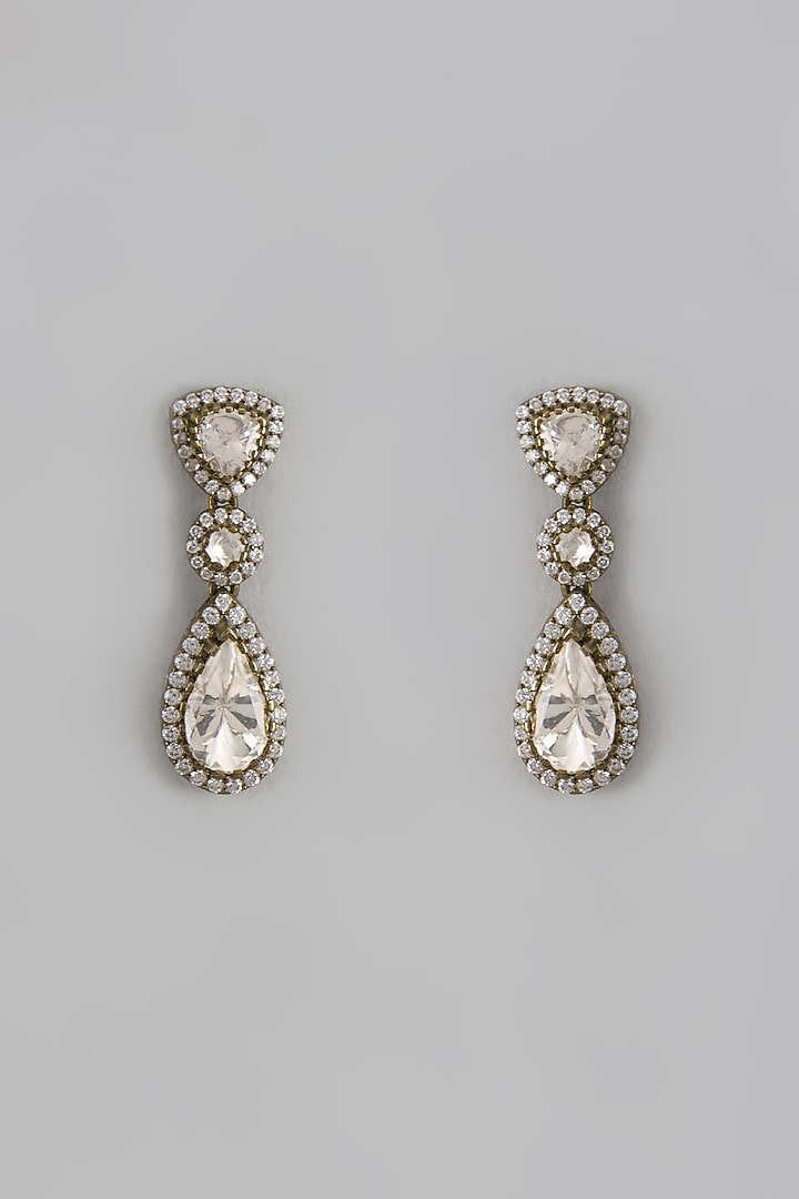 Black Rhodium Finish Kundan Polki Handcrafted Dangler Earrings In Sterling Silver by KARISA DESIGNS at Pernia's Pop Up Shop