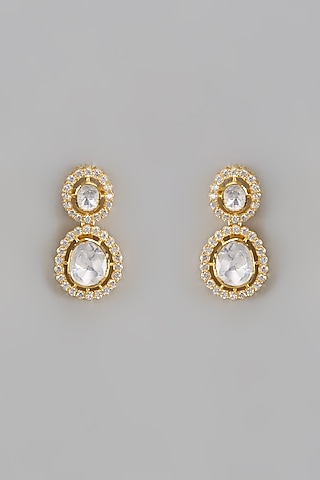 Gold Plated Moissanite Polki Handcrafted Dangler Earrings In Sterling Silver by KARISA DESIGNS