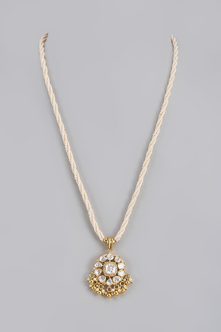 Gold Plated Moissanite Polki Handcrafted Pendant Necklace In Sterling Silver by KARISA DESIGNS at Pernia's Pop Up Shop