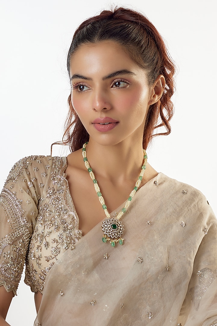 Black Rhodium Finish Kundan Polki Necklace In Sterling Silver by KARISA DESIGNS at Pernia's Pop Up Shop