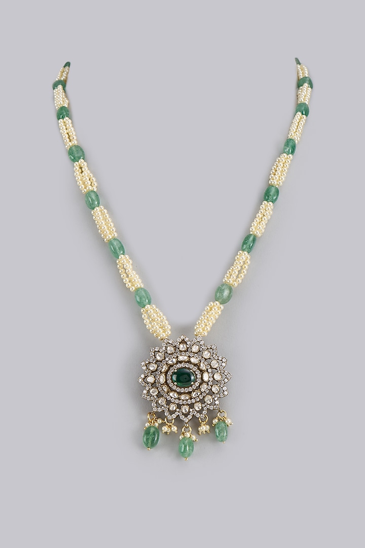 Black Rhodium Finish Kundan Polki Necklace In Sterling Silver by KARISA DESIGNS at Pernia's Pop Up Shop
