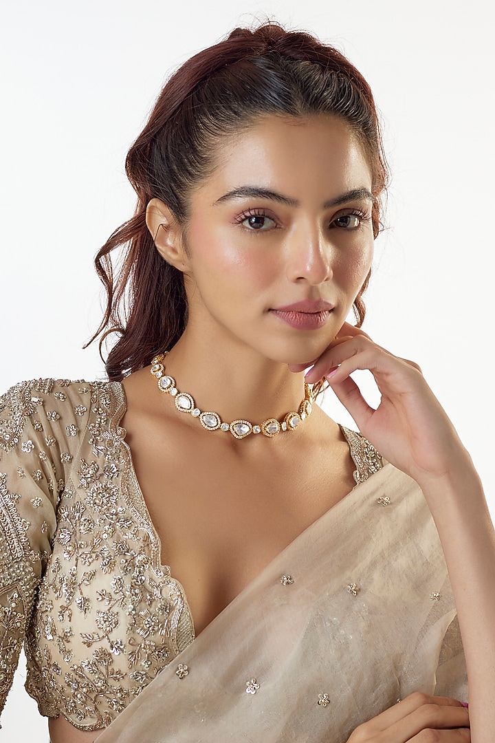 Gold Plated Moissanite Polki Necklace In Sterling Silver by KARISA DESIGNS at Pernia's Pop Up Shop