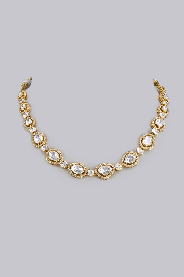 Gold Plated Moissanite Polki Necklace In Sterling Silver by KARISA DESIGNS at Pernia's Pop Up Shop