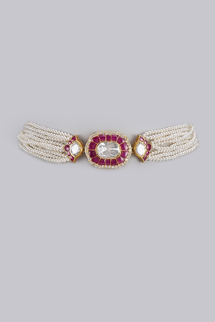 Gold Plated Moissanite Polki Choker Necklace In Sterling Silver by KARISA DESIGNS at Pernia's Pop Up Shop