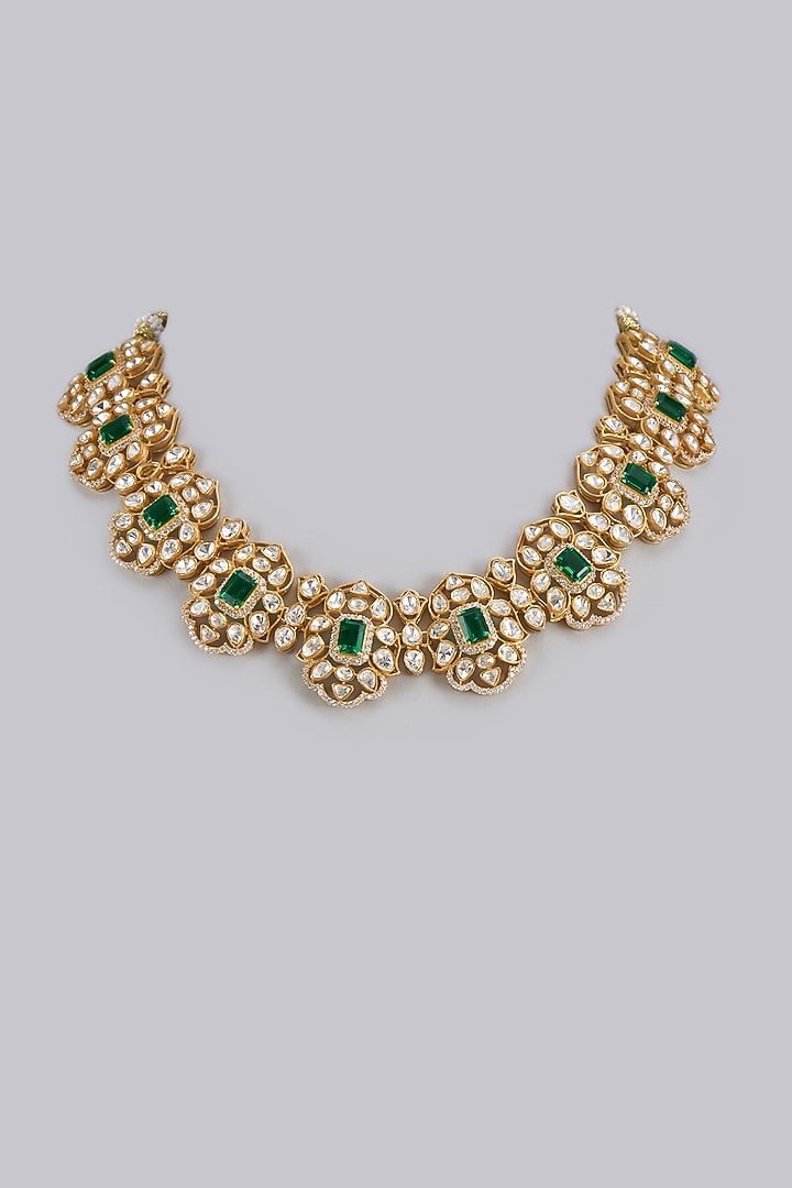 Gold Plated Moissanite Polki Necklace In Sterling Silver by KARISA DESIGNS at Pernia's Pop Up Shop