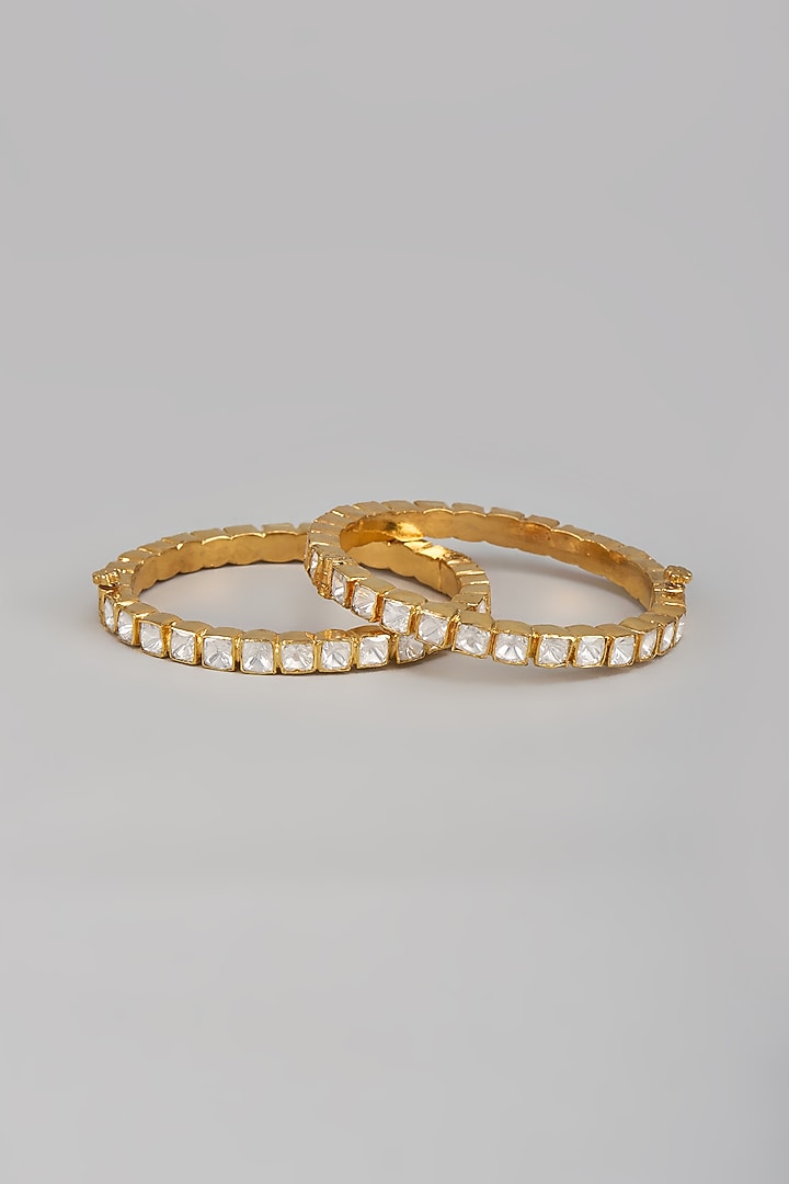 Gold Plated Kundan Polki Bangles In Sterling Silver (Set of 2) by KARISA DESIGNS at Pernia's Pop Up Shop