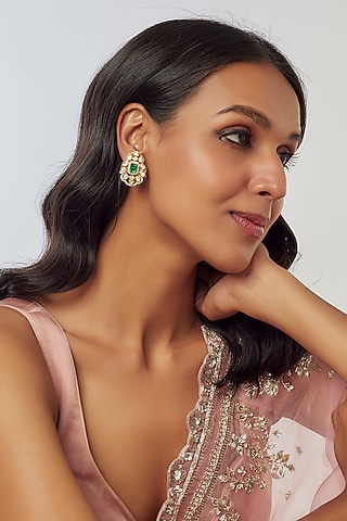 Gold Plated Moissanite Polki Stud Earrings In Sterling Silver by KARISA DESIGNS