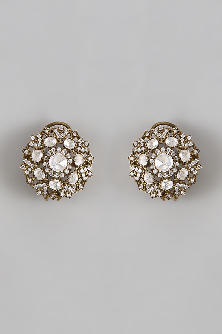 Black Rhodium Finish Moissanite Polki Stud Earrings In Sterling Silver by KARISA DESIGNS at Pernia's Pop Up Shop