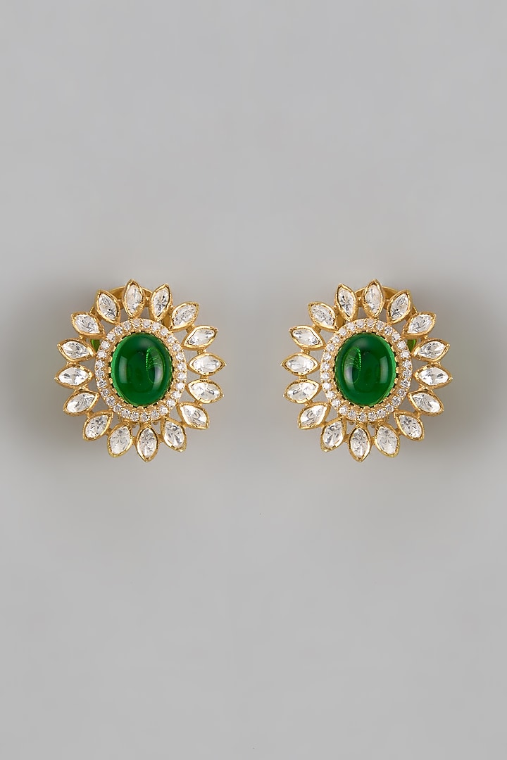 Gold Plated Moissanite Polki Stud Earrings In Sterling Silver by KARISA DESIGNS at Pernia's Pop Up Shop