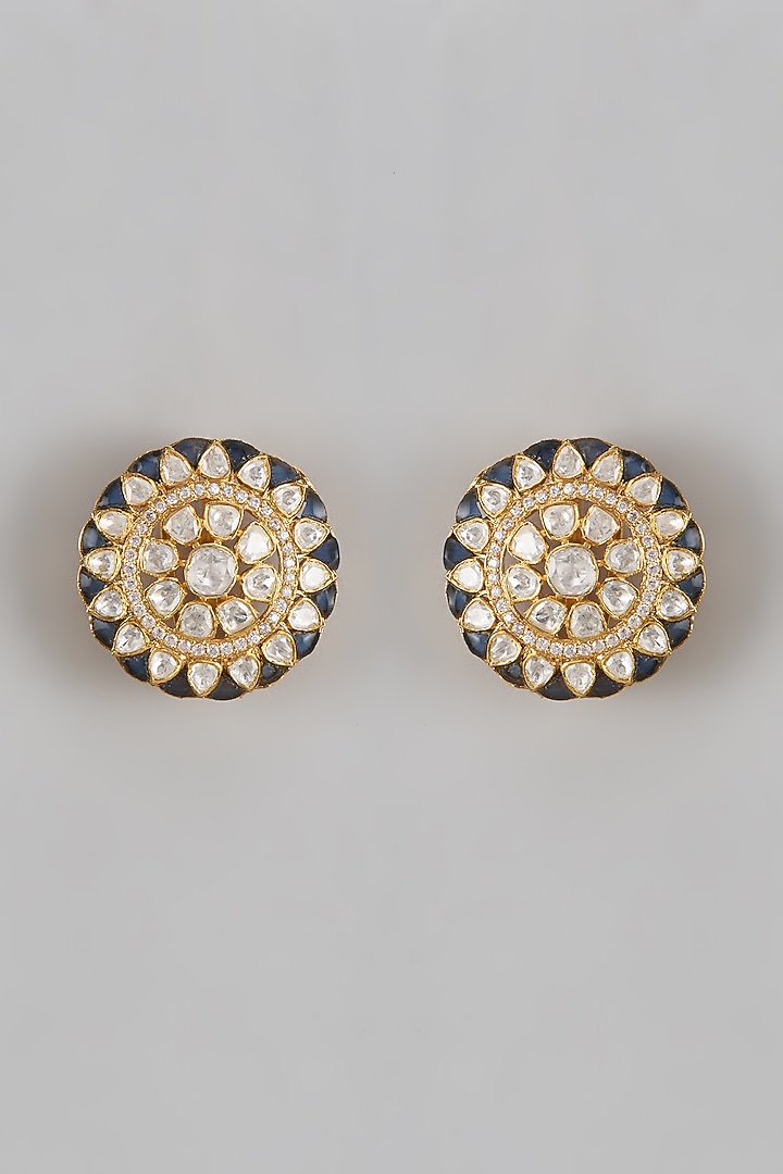 Gold Plated Moissanite Polki Stud Earrings In Sterling Silver by KARISA DESIGNS at Pernia's Pop Up Shop