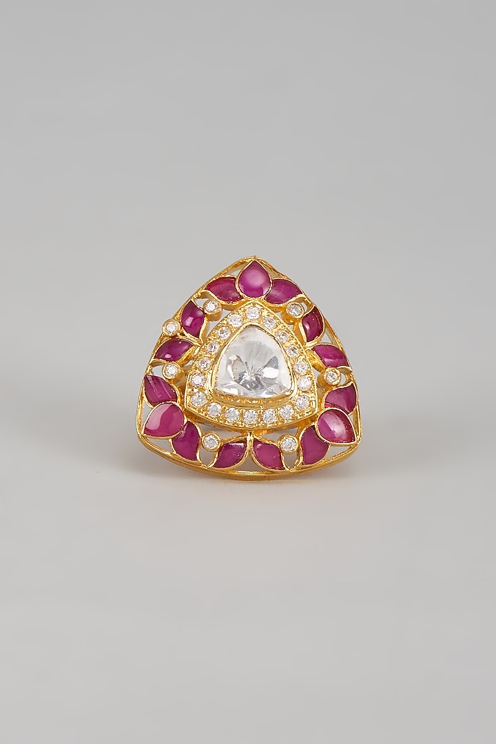 Gold Plated Moissanite Polki Ring In Sterling Silver by KARISA DESIGNS at Pernia's Pop Up Shop