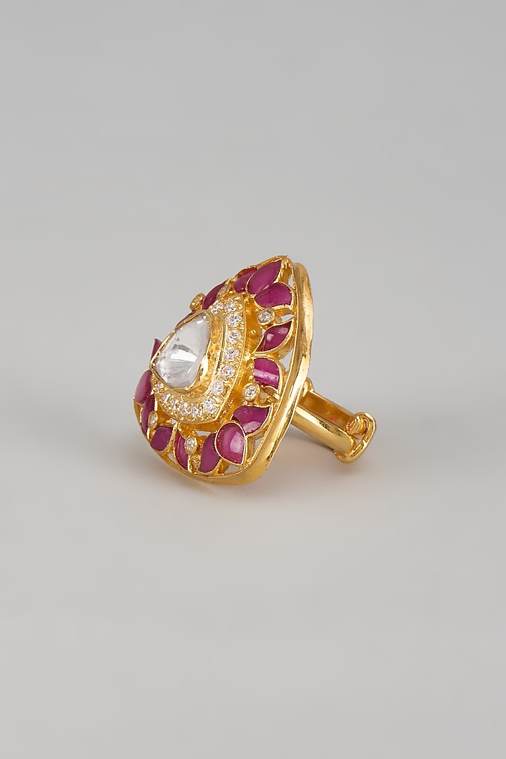 Gold Plated Moissanite Polki Ring In Sterling Silver by KARISA DESIGNS at Pernia's Pop Up Shop