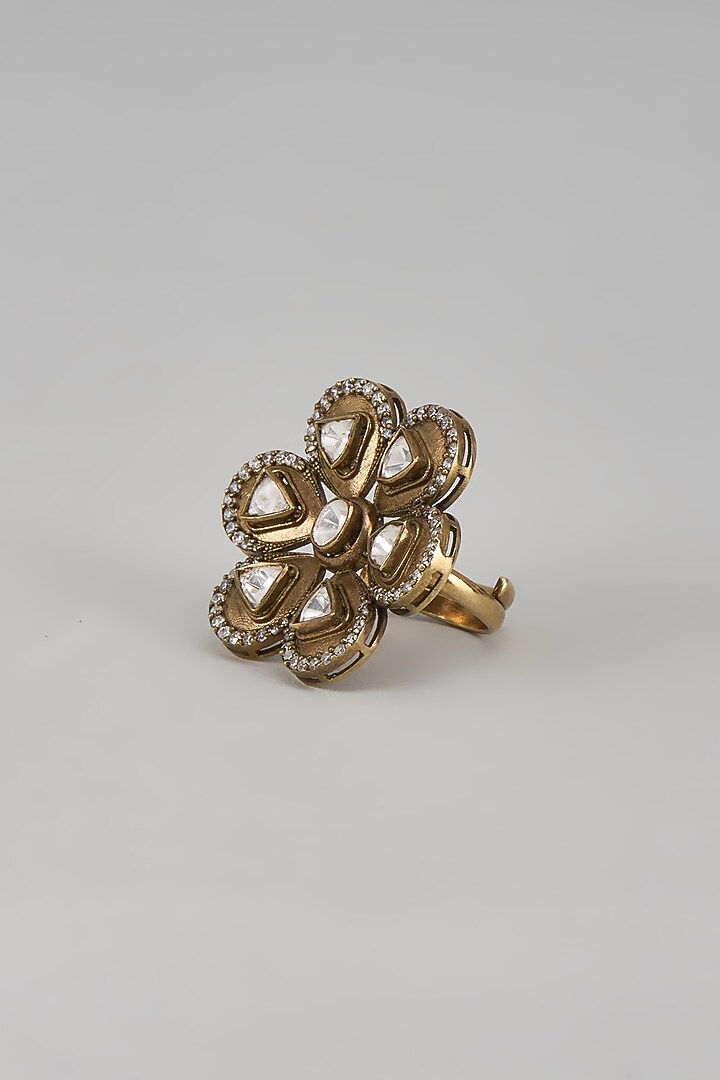 Black Rhodium Finish Moissanite Polki Ring In Sterling Silver by KARISA DESIGNS at Pernia's Pop Up Shop