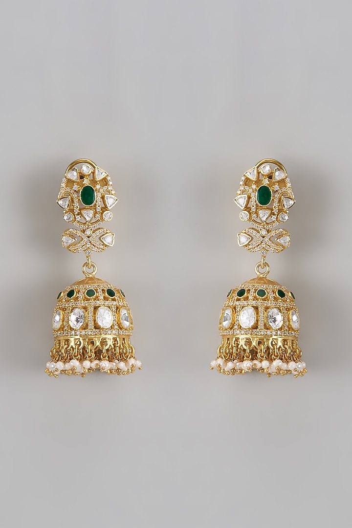 Gold Plated Kundan Polki Dangler Earrings In Sterling Silver by KARISA DESIGNS at Pernia's Pop Up Shop