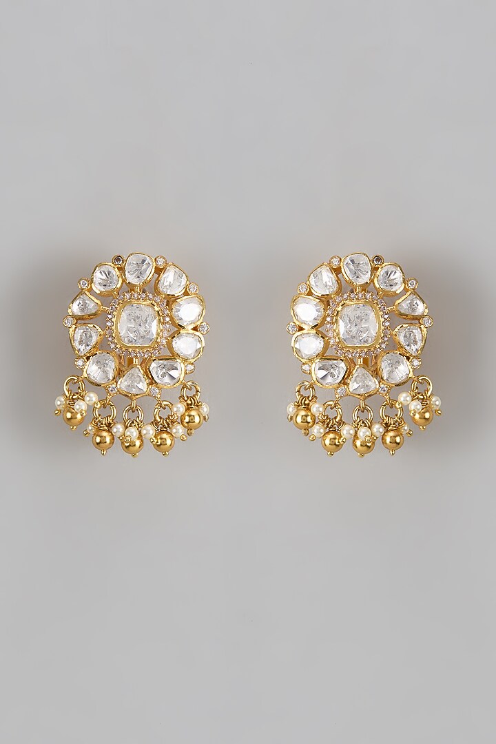 Gold Plated Moissanite Polki Dangler Earrings In Sterling Silver by KARISA DESIGNS at Pernia's Pop Up Shop