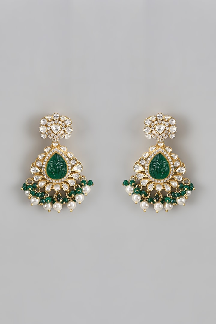 Gold Plated Moissanite Polki Dangler Earrings In Sterling Silver by KARISA DESIGNS at Pernia's Pop Up Shop