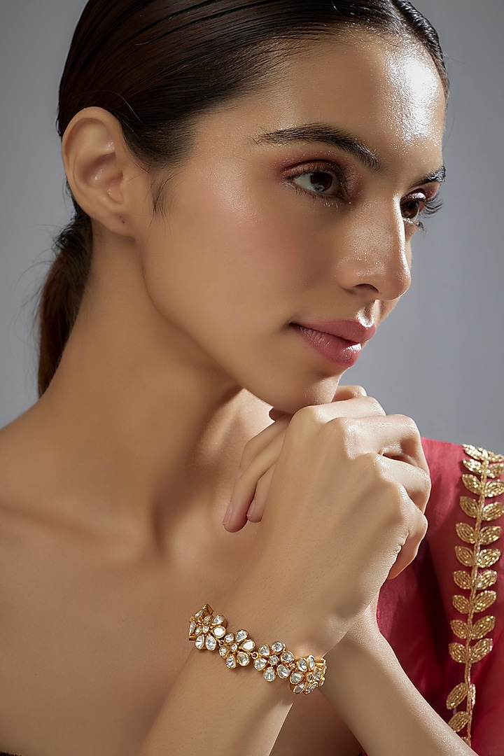 Gold Plated Kundan Polki Bracelet In Sterling Silver by KARISA DESIGNS at Pernia's Pop Up Shop