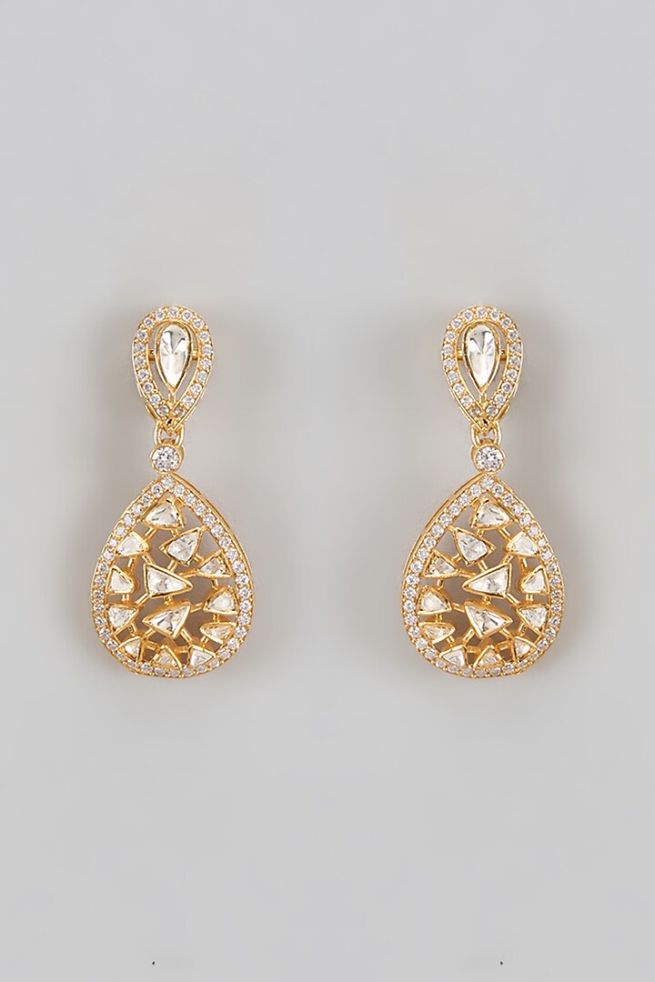 Gold Plated Moissanite Polki Dangler Earrings In Sterling Silver by KARISA DESIGNS at Pernia's Pop Up Shop