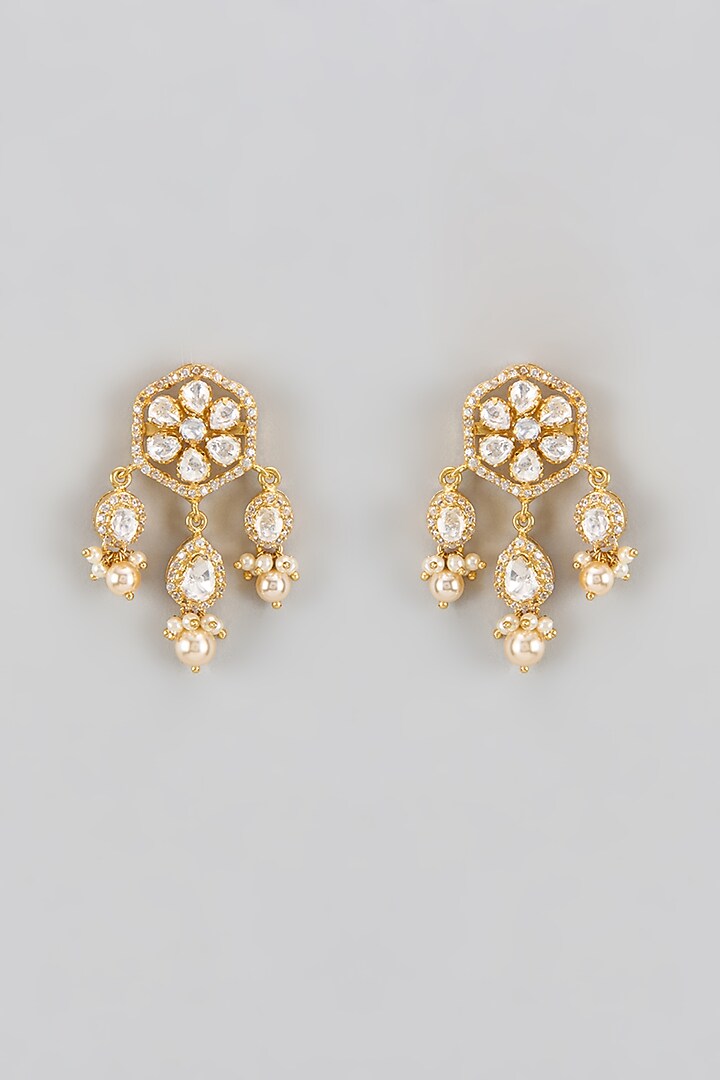 Gold Plated Moissanite Polki Dangler Earrings In Sterling Silver by KARISA DESIGNS at Pernia's Pop Up Shop