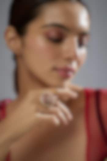 Gold Plated Red Kundan Polki Ring In Sterling Silver by KARISA DESIGNS at Pernia's Pop Up Shop