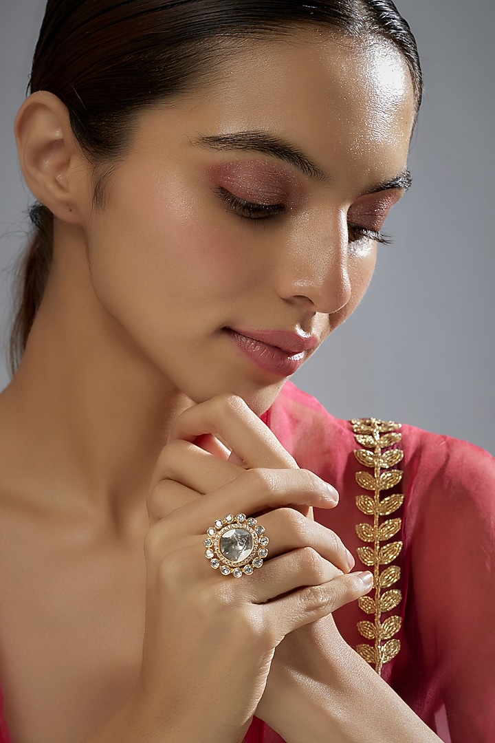 Gold Plated Moissanite Polki Ring In Sterling Silver by KARISA DESIGNS at Pernia's Pop Up Shop