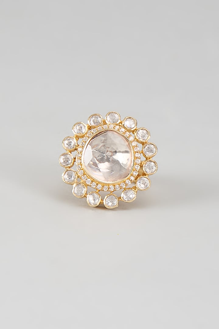 Gold Plated Moissanite Polki Ring In Sterling Silver by KARISA DESIGNS at Pernia's Pop Up Shop