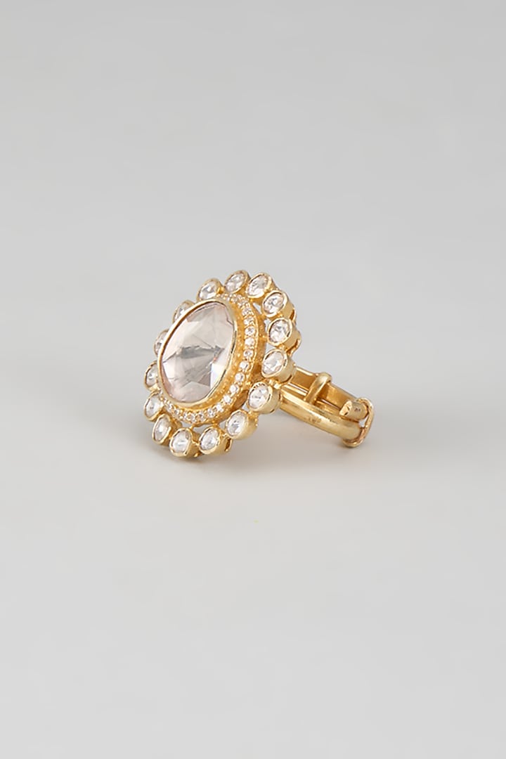 Gold Plated Moissanite Polki Ring In Sterling Silver by KARISA DESIGNS at Pernia's Pop Up Shop