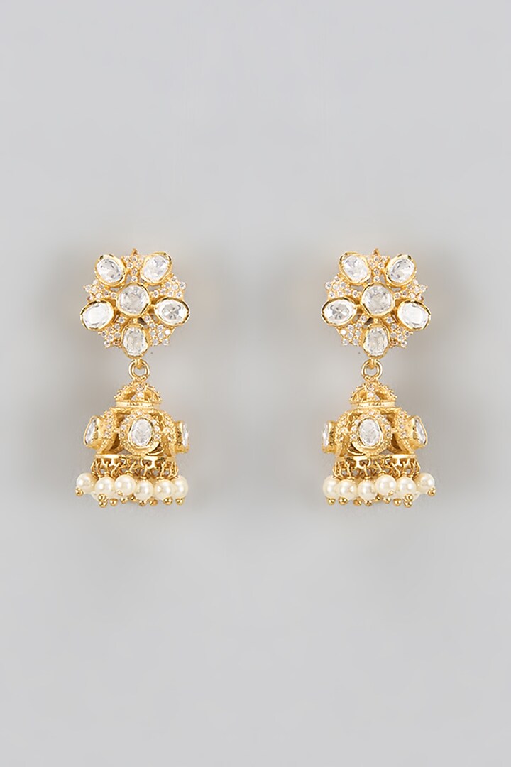 Gold Plated Kundan Polki Dangler Earrings In Sterling Silver by KARISA DESIGNS at Pernia's Pop Up Shop