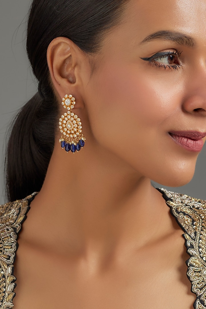 Gold Plated Kundan Polki Dangler Earrings In Sterling Silver by KARISA DESIGNS at Pernia's Pop Up Shop